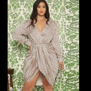 Satin print wrap dress